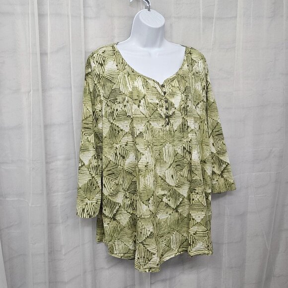 J. Jill Green Geometric Boho Peasant Blouse Hippie Festival L - Picture 4 of 12